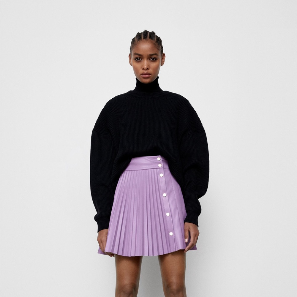 Zara Purple Faux Leather Pleated Skirt